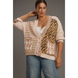 PILCRO Women's Mash-Up Tiger Cardigan Sweater Size 1X In Orange